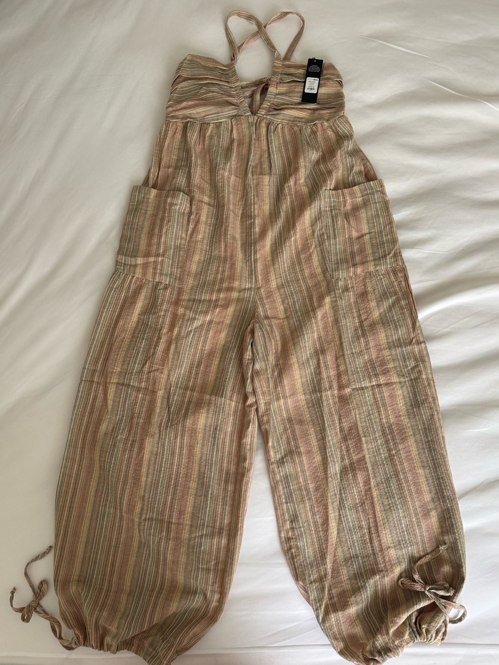 Fashion Nova Striped Multi-Color Linen Blend Jumpsuit